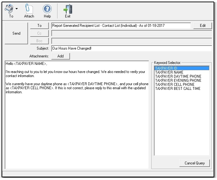 Image showing the email editor.